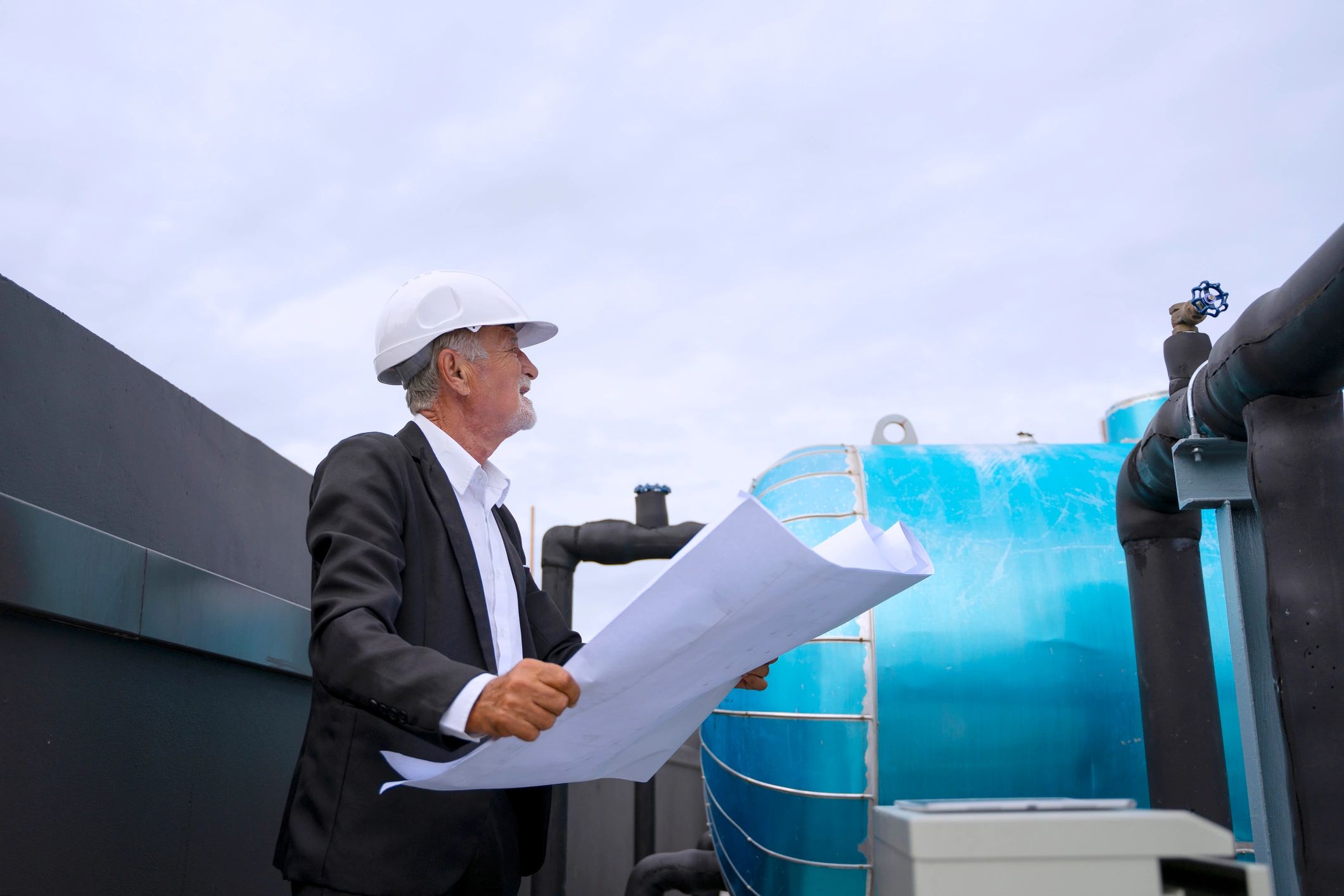 Water treatment service professional working at a residential property