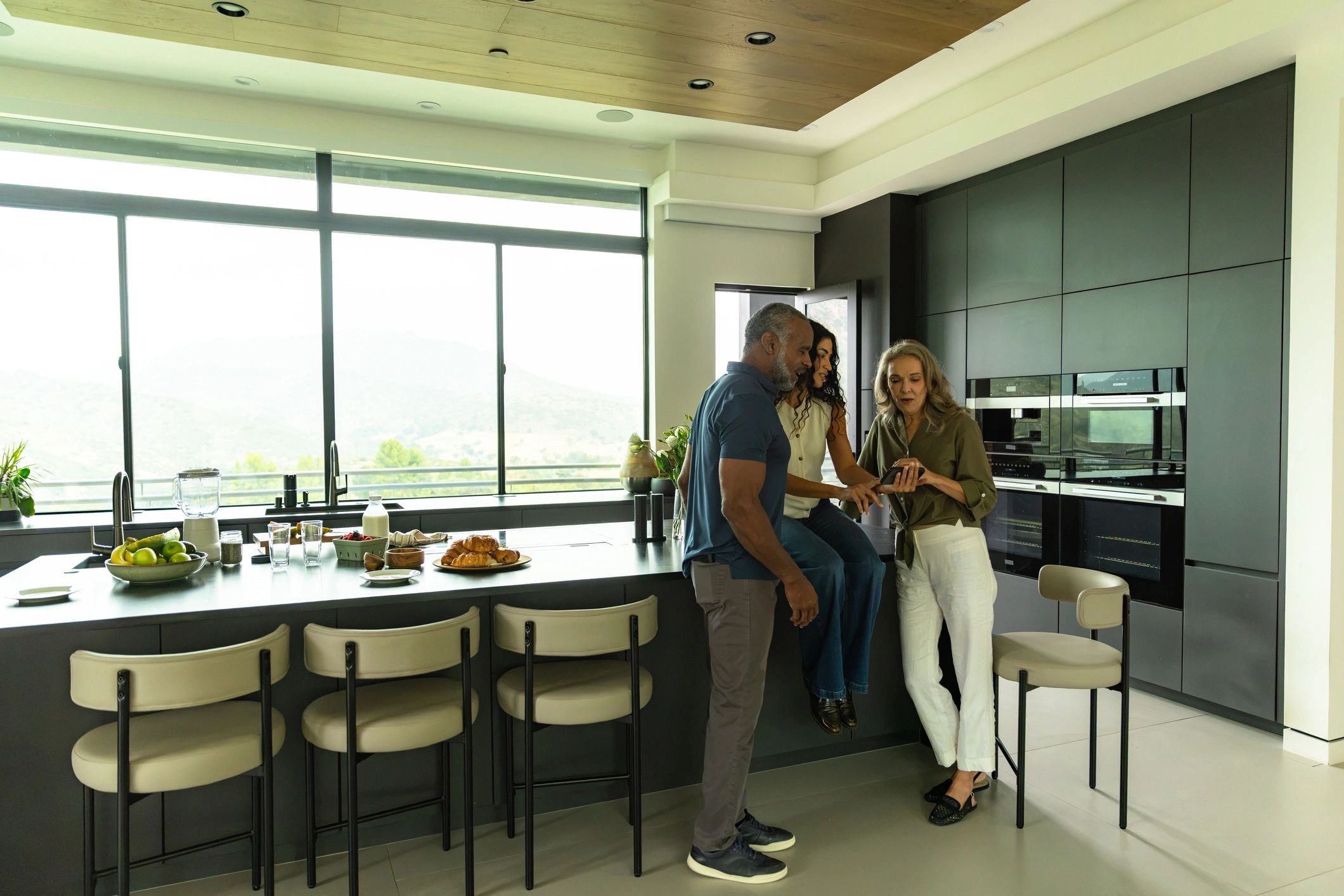 Family in a modern kitchen at home